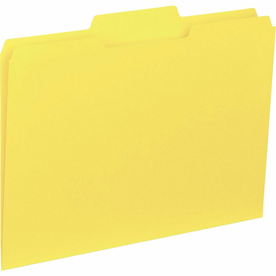 Business Source 1/3 Tab Cut Letter Recycled Top Tab File Folder, Yellow, 8 1/2" Width x 11" Length, 100 / Box — view 1