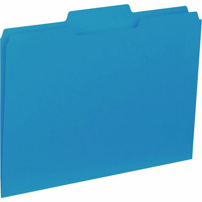 Business Source 1/3 Tab Cut Letter Recycled Top Tab File Folder, Blue, 8 1/2" Width x 11" Length, 100 / Box — view 1
