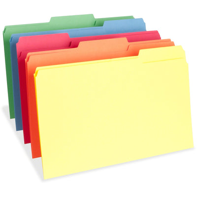 Business Source 1/3 Tab Cut Legal Recycled Top Tab File Folder, Assorted, 8 1/2" Width x 14" Length, 100 / Box, BSN65781
