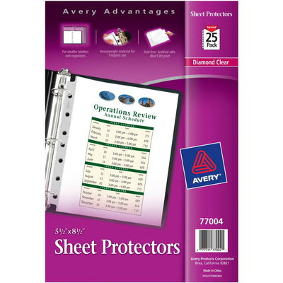 Avery Mini Diamond Clear Heavyweight Sheet Protectors, 5 1/2" Width x 8 1/2" Length, 25 / Pack, AVE77004