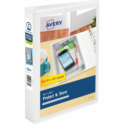Avery 1" Mini Durable View Protect & Store Binder, White, 175 Sheets, 5 1/2" Width x 8 1/2" Length, AVE23011