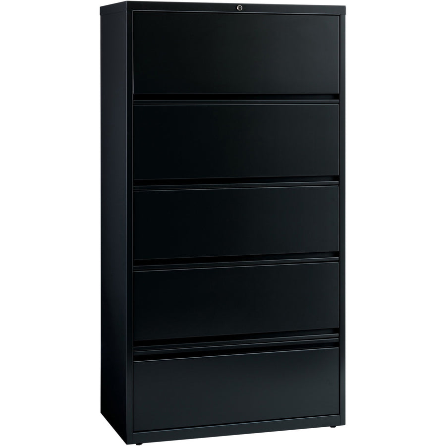 Lorell Fortress Lateral File with Roll-Out Shelf, 36" x 69", Black, Steel, Recessed Handle, LLR43513