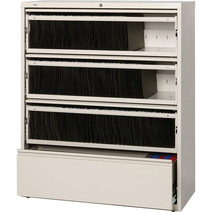 Lorell Fortress Lateral File with Roll-Out Shelf, 42" x 52.5", Putty, Steel, Interlocking, LLR43514