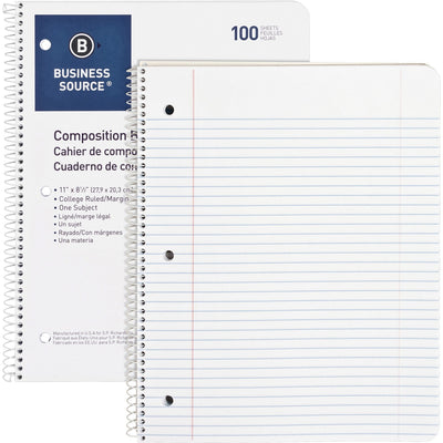 Business Source Wirebound College Ruled Notebooks - Letter, 8 1/2" x 11", 8EA/PK 6PK/CT — view 1