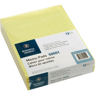 Business Source Glued Top Ruled Memo Pads - Letter, 8 1/2" x 11", 1 Dozen — view 1