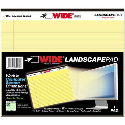 Roaring Spring Paper Products Roaring Spring Wide College Ruled Landscape Legal Pad, 11" x 9 1/2", ROA74501