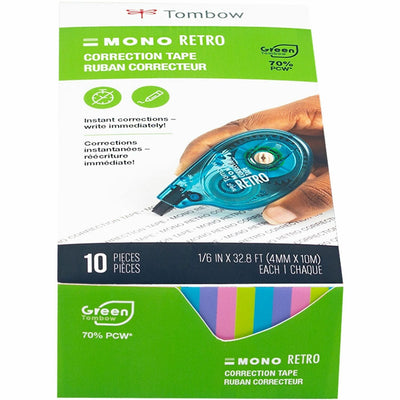 Tombow Mono Correction Tape Retro Applicator Pack, White, 10 / Pack, TOM68723
