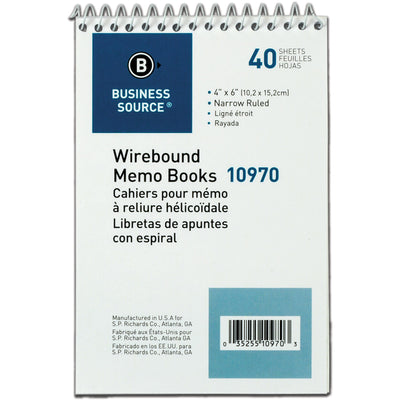 Business Source Wirebound Memo Books, White, 4" Width x 6" Length, 1 Dozen, BSN10970