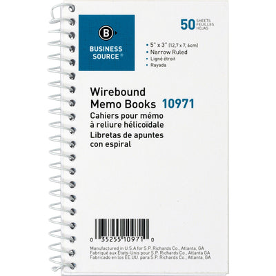 Business Source Side Wirebound Ruled Memo Book, White, 3" Width x 5" Length, 1 Dozen, BSN10971