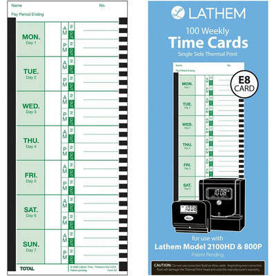 Lathem Thermal Time Clock Weekly Attendance Cards, White, 1 / Pack, LTHE8100
