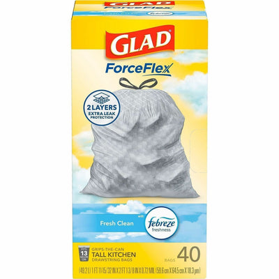 The Clorox Glad ForceFlex Tall Kitchen Drawstring Trash Bags, White, 1 Box, CLO78361
