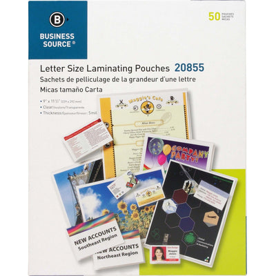 Business Source Letter Size Laminating Pouches, Clear, 50 / Box, BSN20855
