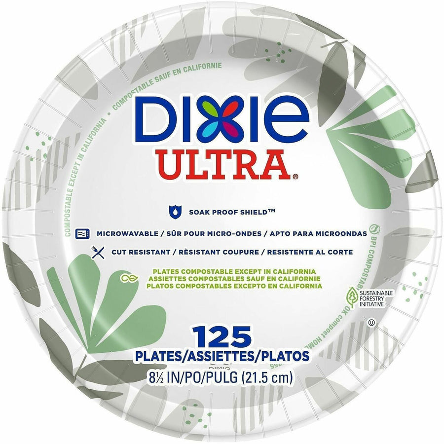 Dixie Ultra® Pathways 8-1/2" Heavyweight Paper Plates by GP Pro, White, Cut Resistant, 4 / Carton, DXESXP9PATHCT