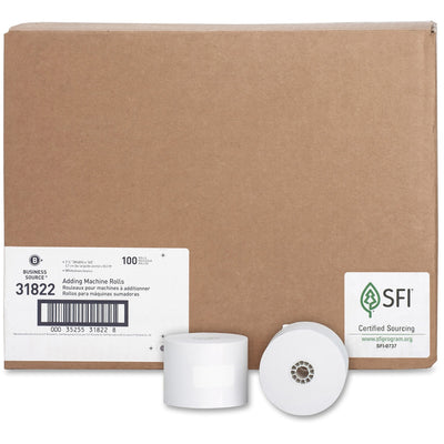 Business Source 1-Ply 2-1/4"x165' Adding Machine Rolls, White, 2 1/4" x 165 ft, 100 / Carton, BSN31822