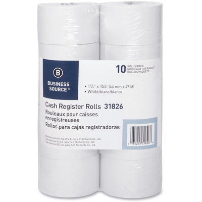 Business Source 1-Ply 155' Adding Machine Paper Rolls, White, 1 3/4" x 155 ft, 1 Pack — view 1