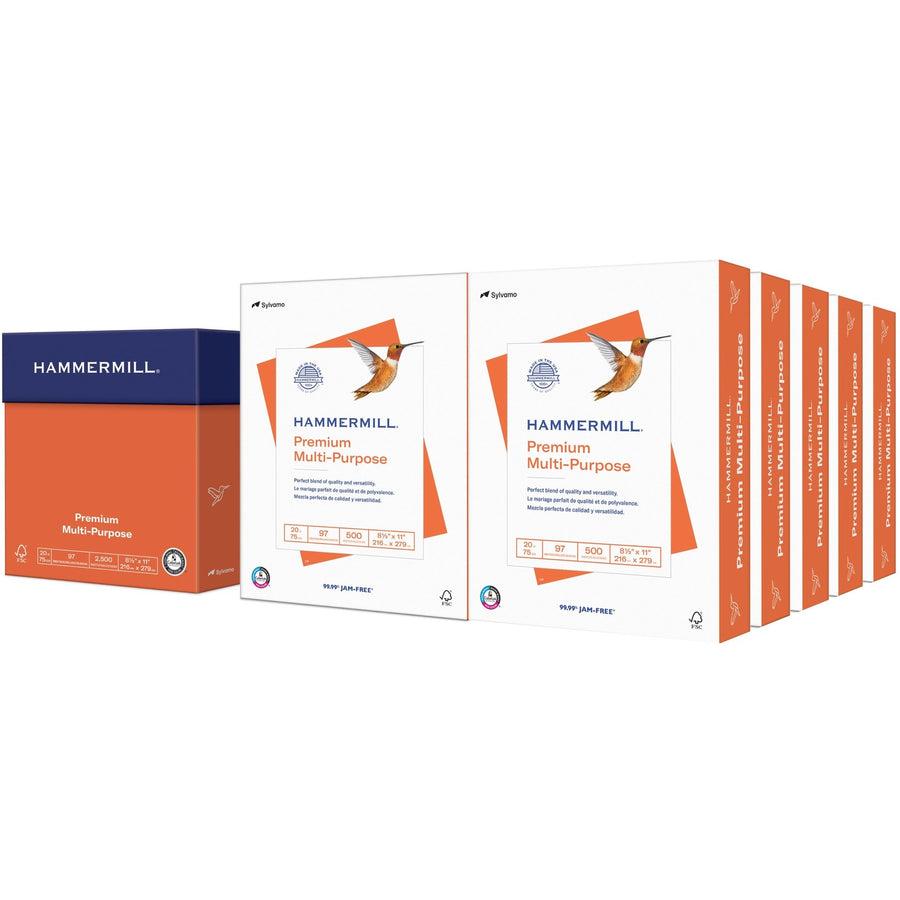 Hammermill Premium Multipurpose Paper - White, Paper for Multi, 8.5" x 11", 20 lb, Acid-free, 10 / Carton, HAM106310