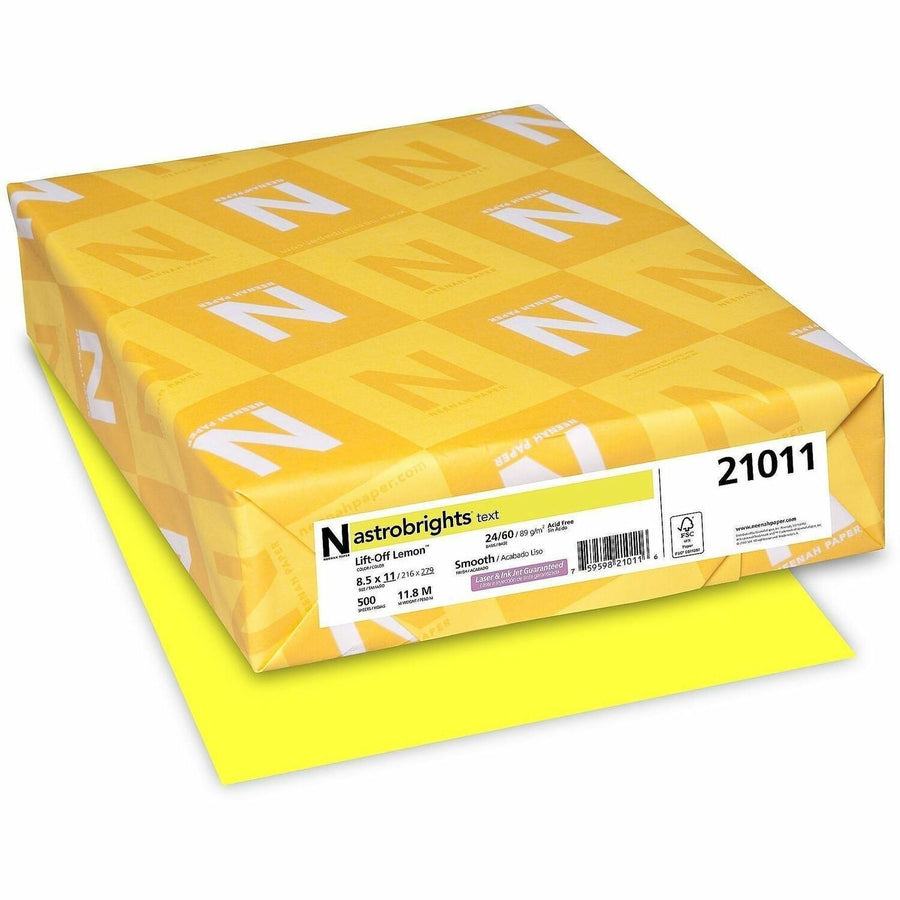 Neenah Astrobrights Paper Letter Lift-Off Lemon 500/pkg, 8.5" x 11", Lemon (Yellow), 24 lb, Lignin-free, 500 / Pack, WAU21011