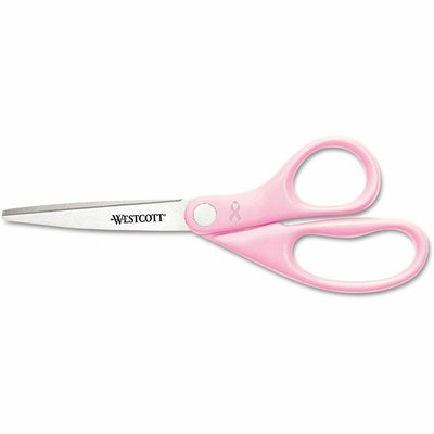 Acme United Westcott 8" Breast Cancer Awareness Straight Scissors, Pink, 12EA/BX 12BX/CT — view 1