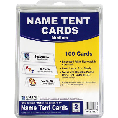 C-Line Embossed Cardstock Name Tents, White, 8 1/2" x 11", 100 / Box, CLI87587