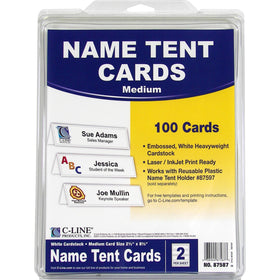 C-Line Embossed Cardstock Name Tents, White, 8 1/2" x 11", 100 / Box, CLI87587