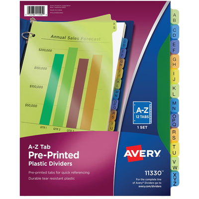 Avery Preprinted A-Z Plastic Dividers, Multicolor, 12 / Set — view 1