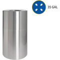 Genuine Joe Classic Cylinder 2-Piece Waste Receptacle, Silver, 35 gal, GJO58893