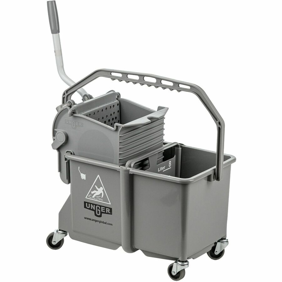 Unger Dual Compartment Mop Buckets, SmartColor, Gray, Plastic, Caster, 1 / Carton, UNGCOMSG