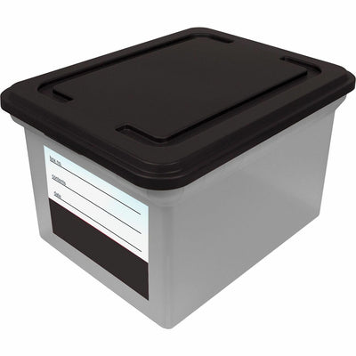 Advantus Vertiflex Clear Base File Tote with Lid and Label, Black, AVT55802