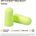 3M E-A-R soft Neons Uncorded Earplugs, Neon Yellow, 1 Box, MMM3121250