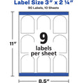 Avery Arched Labels - Sure Feed - Print-to-the-Edge, Matte White, 90 / Pack, AVE22809
