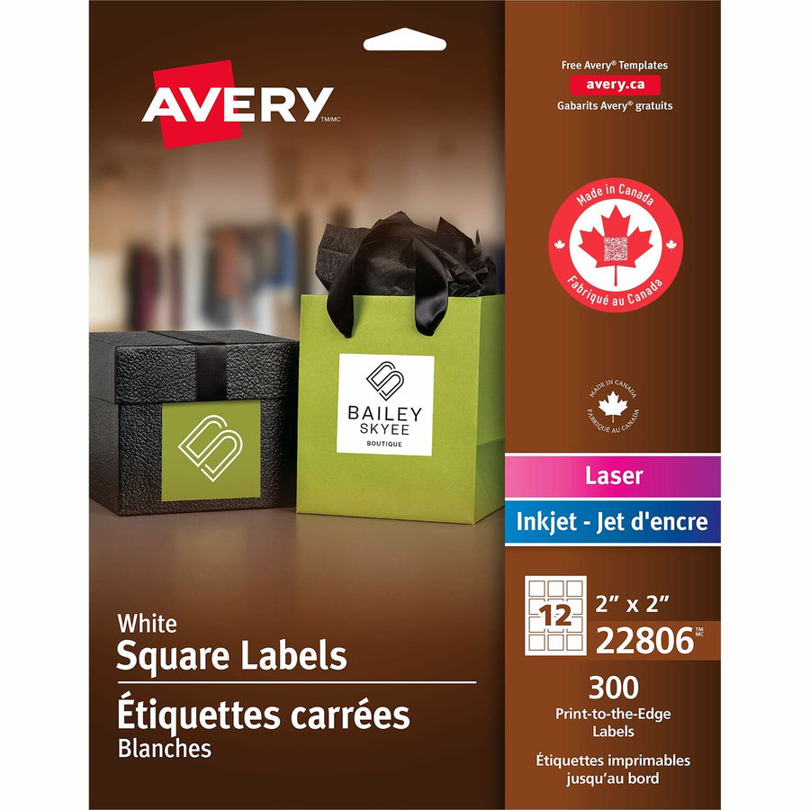 Avery Printable Square Labels, 2" x 2", White, 300ct ), 300 / Pack — view 1