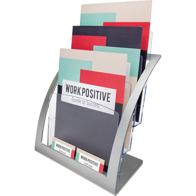 Deflecto Contemporary Literature Holder, Silver, DEF693745