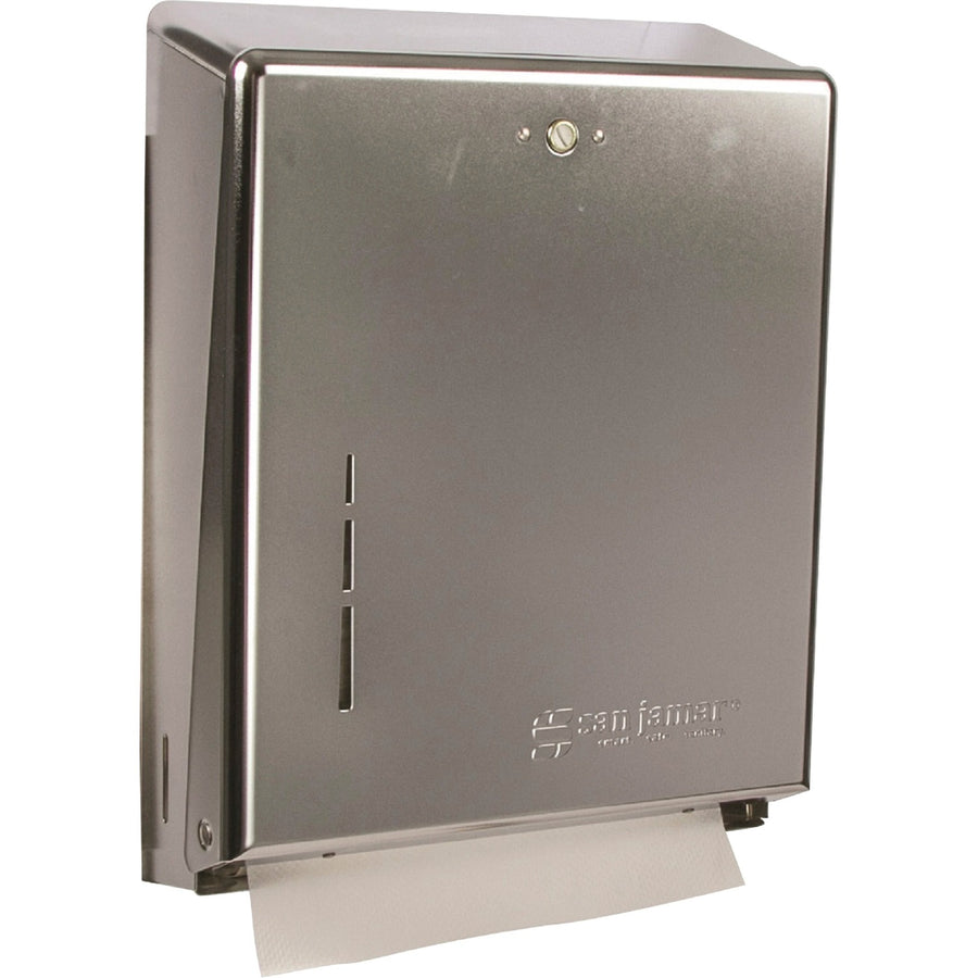 San Jamar C-Fold/Multifold Paper Towel Dispenser, 11.4" x 14.8", Chrome, Stainless Steel, 300 x Towel C Fold, Touch-free, SJMT1900XC