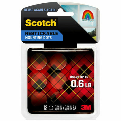 3M Scotch Restickable Mounting Tabs, Clear, 18 / Pack, MMMR105