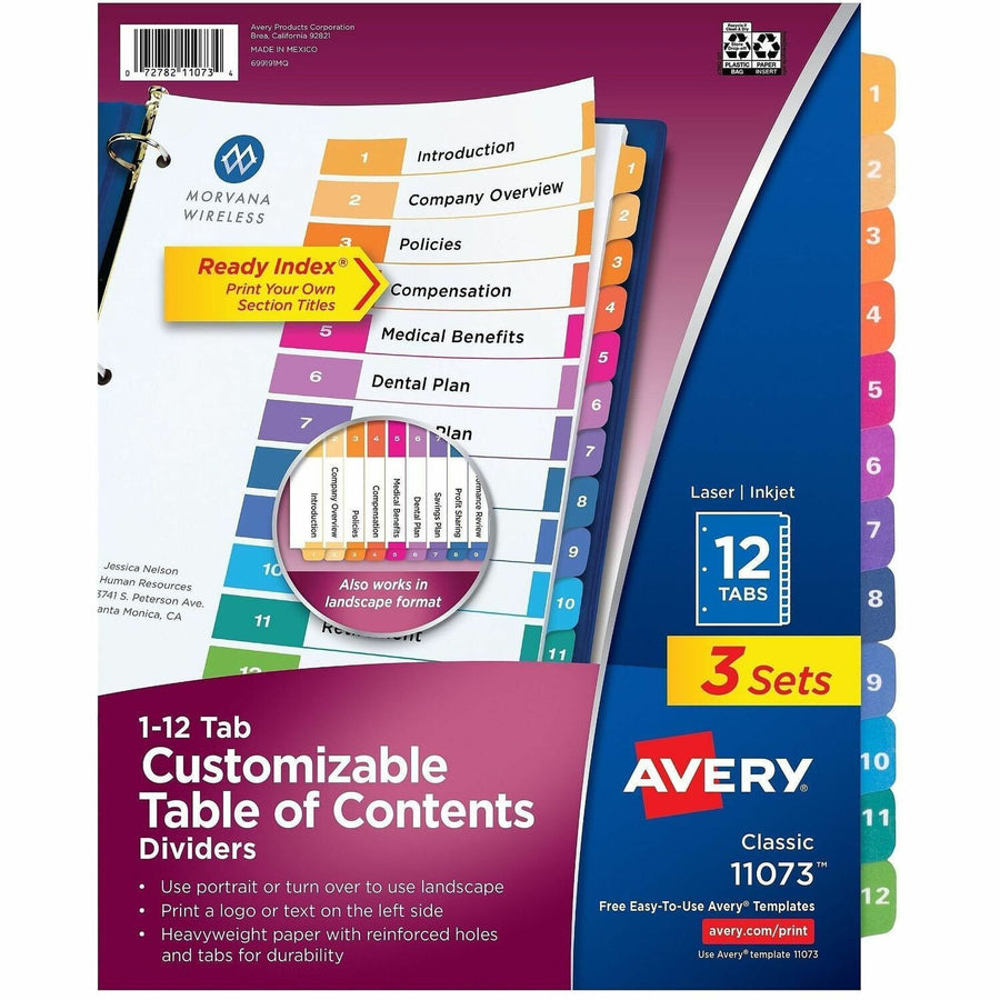 Avery Dividers, 12 Tabs, Ready Index (3 Sets of ), White, 8 / Carton — view 1