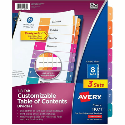 Avery Dividers, 8 Tabs, Ready Index (3 Sets of ), White, 12 / Carton — view 1