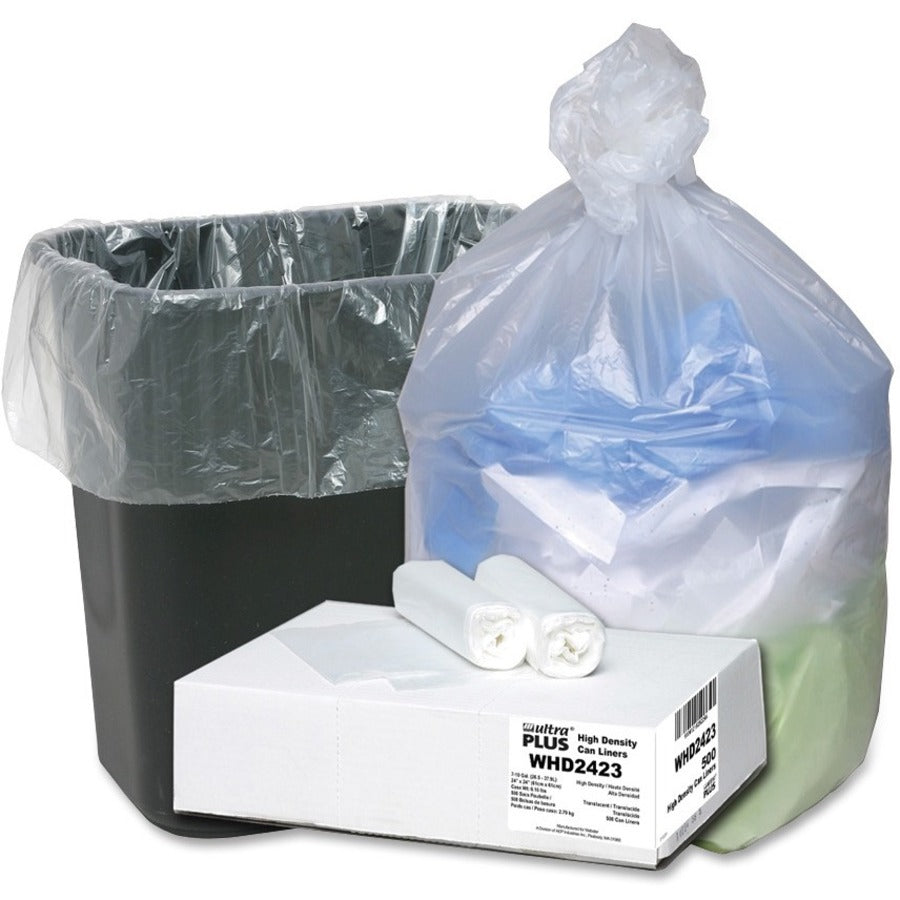 Berry Ultra Plus Trash Can Liners, Small, Natural, Resin, 10 gal, Star Bottom Seal, 500 / Carton, WBIWHD2423