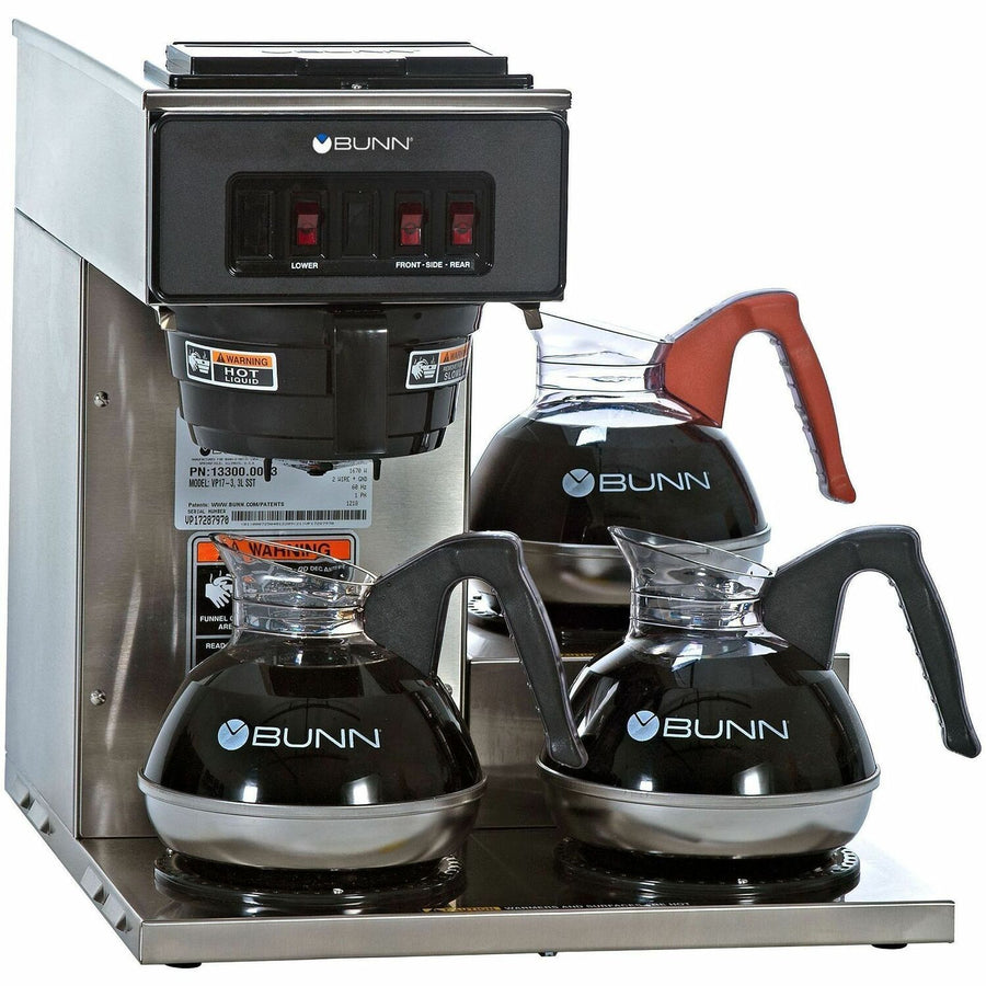 BUNN 12-Cup Low-Profile Pourover Coffee Brewer with 3 Warmers, 16.2" x 17.3", Stainless Steel, BUN13300.0003