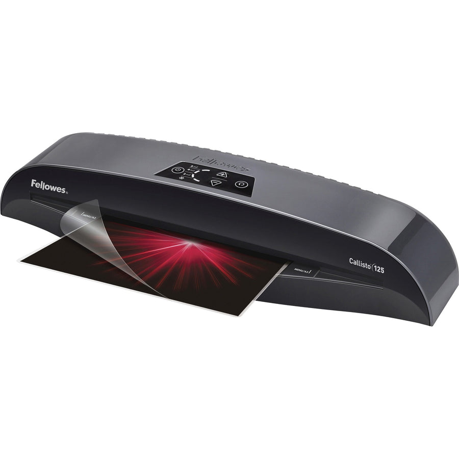Fellowes Callisto 125 Laminator & Pouch Starter Kit, 22.5" x 4.3", Black, Plastic, HeatGuard, FEL5729101