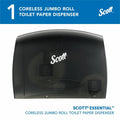 Kimberly-Clark Scott Essential Coreless Jumbo Roll Toilet Paper Dispenser, Black, 1 x Roll, KCC09602