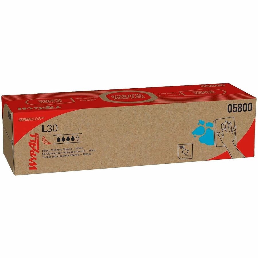 Wypall GeneralClean L30 Heavy Duty Cleaning Towels, White, Medium Duty, 1 Carton, KCC05800