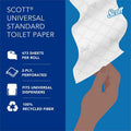 Kimberly-Clark Scott Professional 100% Recycled Fiber Standard Roll Toilet Paper with Elevated Design, White, 80 / Carton, KCC13217