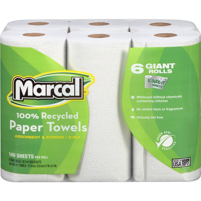 Marcal 100% Recycled Giant Roll Paper Towels, White, 6 / Pack, MRC6181