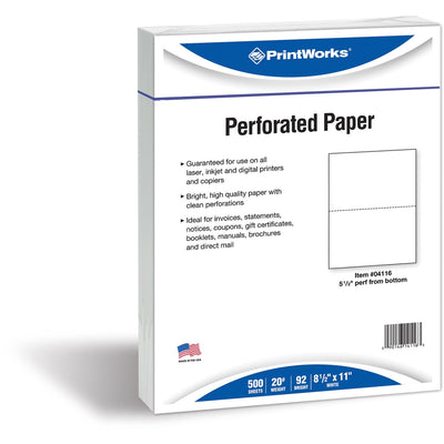 Paris Printworks Perforated Office Paper, White, 8 1/2" x 11", 500 / Ream, PRB04116