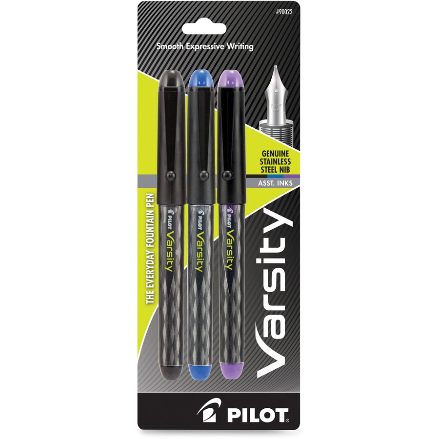 Pilot Varsity Disposable Fountain Pens, Purple, Visible Ink Supply, 3 / Pack, PIL90022