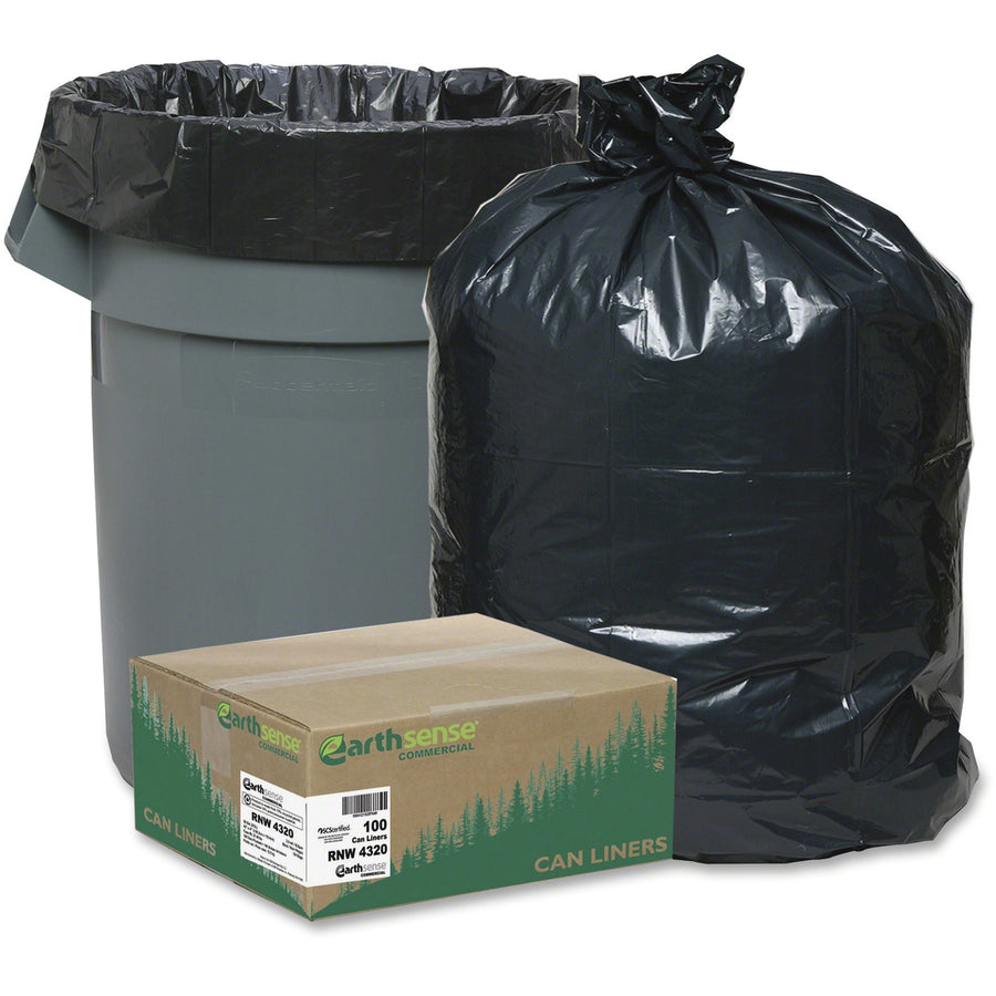 Berry Reclaim Heavy-Duty Recycled Can Liners, Extra Large, Black, Plastic, 56 gal, Coreless Roll, 100 / Carton, WBIRNW4320
