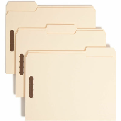 Smead 1/3 Tab Cut Letter Recycled Fastener Folder, Manila, 8 1/2" Width x 11" Length, 50 / Box, SMD14600