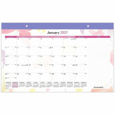 ACCO At-A-Glance WatercolorsDesk Pad Calendar, Yellow, 17 3/4", AAGSK91705