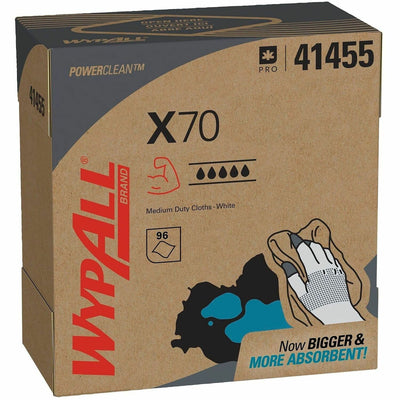 Kimberly-Clark Wypall PowerClean X70 Medium Duty Cloths - Pop-Up Box, White, 100 / Box, KCC41455