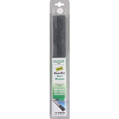 Unger ErgoTec 12" Soft Rubber Squeegee Blades, Black, 12 / Pack, UNGRT30